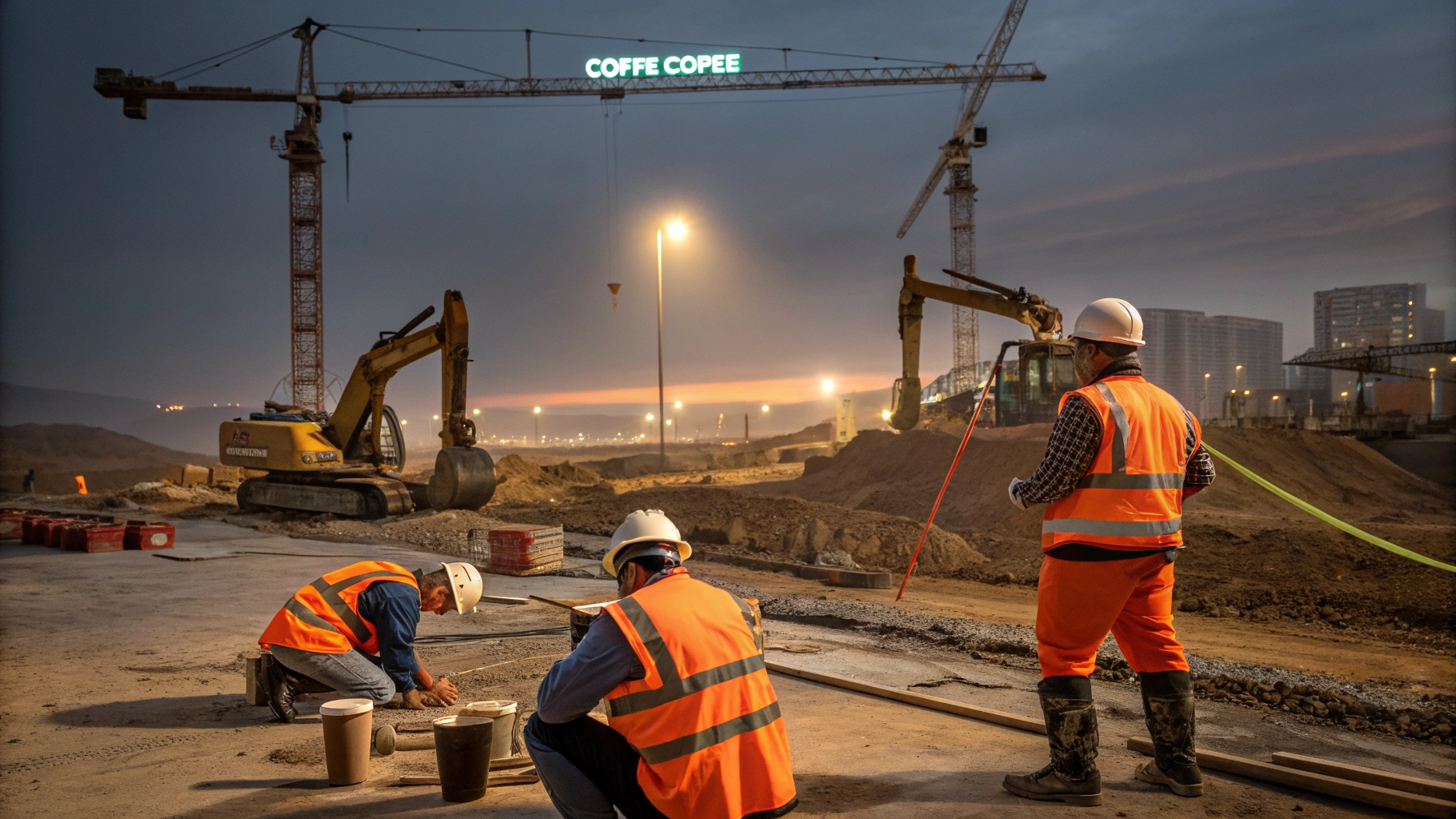 Utility workers wearing protective high-visibility gear on a rugged high-risk infrastructure site